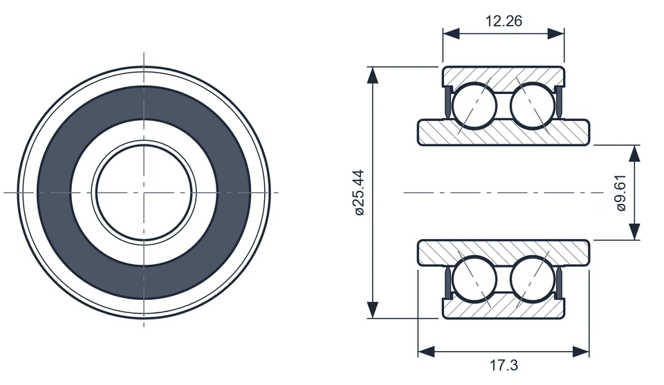 6000-613C 轴承外形尺寸图 9.61×25.44×17.3 mm